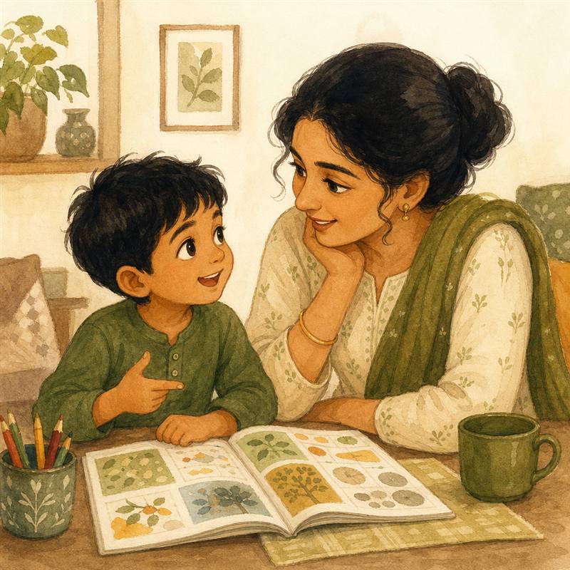 Month 3 — parent and child connecting through conversation prompts